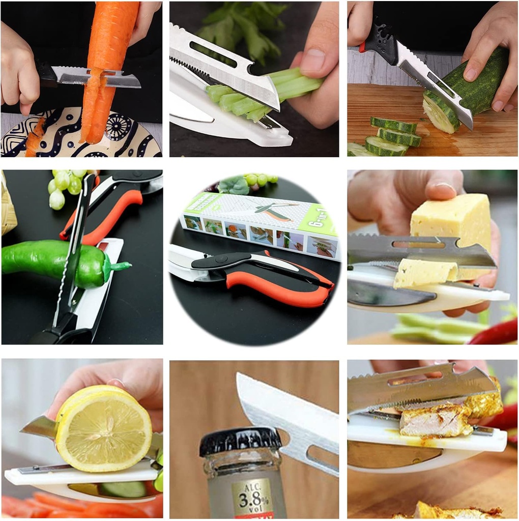Vegetable Scissors and Food Cutter - Kitchen Shears With Cutting Board, Quick Slicer, Chopper for Meat and Vegetables