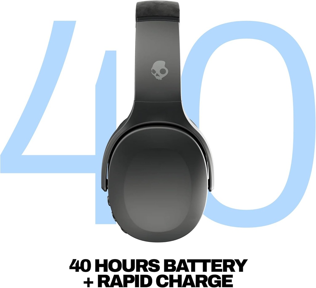 Skullcandy Crusher Evo Wireless Bluetooth Headphones with Multi-Sensory Bass and Charging Cable, Noise Isolating Over-Ear Fit, Up to 40 Hours Battery, Microphone for iPhone Android - True Black