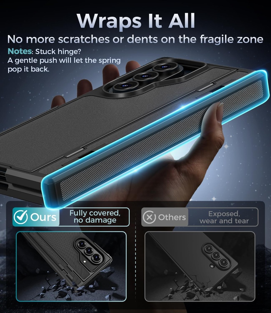 Samsung Galaxy Z Fold 7 Case with Privacy Screen Protector, Kickstand & Hinge Protection – Rugged Hard 360° Full Body Protective Phone Cover Case for Z Fold 7 5G 2025 - Black