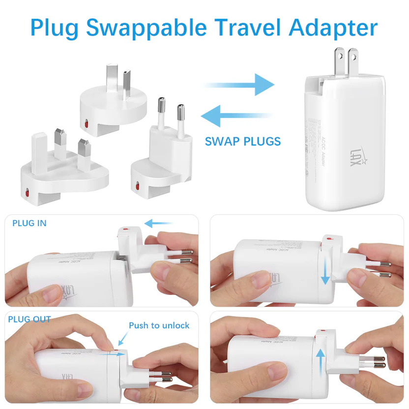 LAX 65W Wall Charger with 2 USB-C, 1 USB-A and Travel Pouch