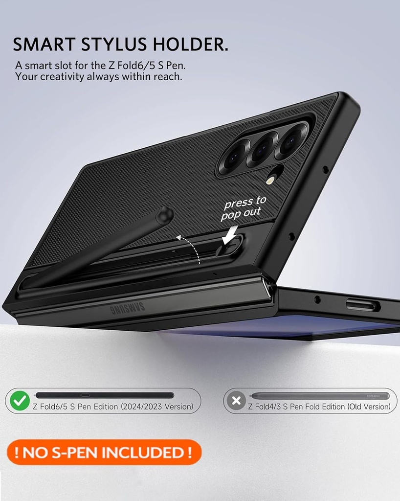 NINKI Samsung Z Fold 6 Case with S Pen Holder and Foldable Kickstand, Built in Screen Protector Protective-Black