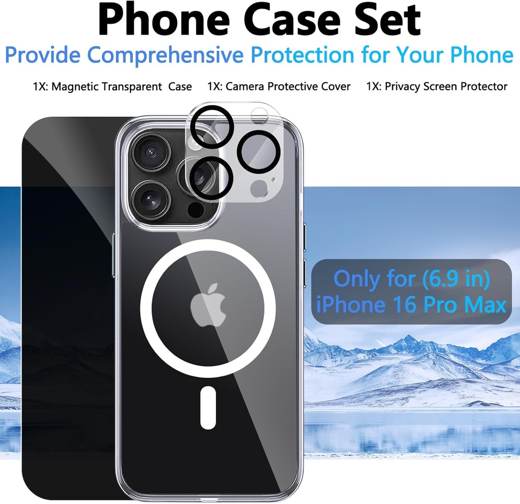 ZZYYQSL iPhone 16 Pro Max Case Clear with Privacy Screen Protector