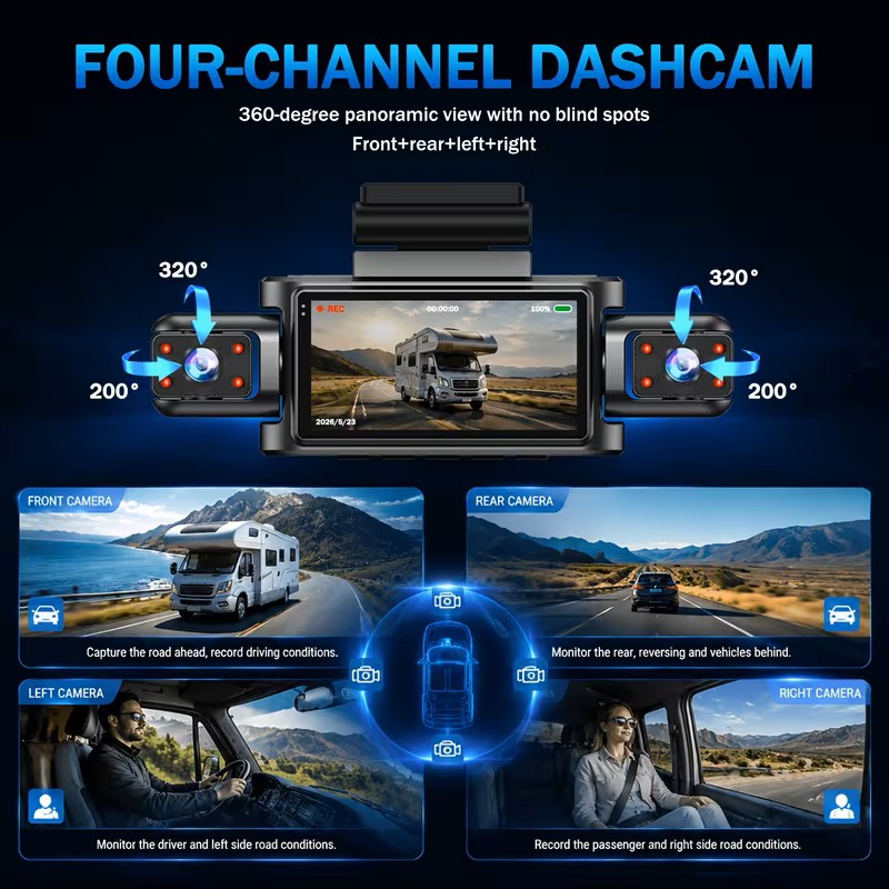 BCUOZ 4-Lens WIFI 360° Dashcam