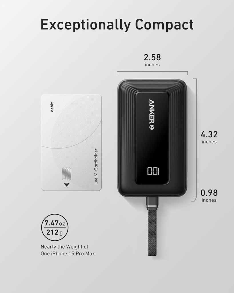 Anker Portable Charger, 10,000mAh 30W Power Bank, USB-C in and Out Fast Charging Battery Pack black