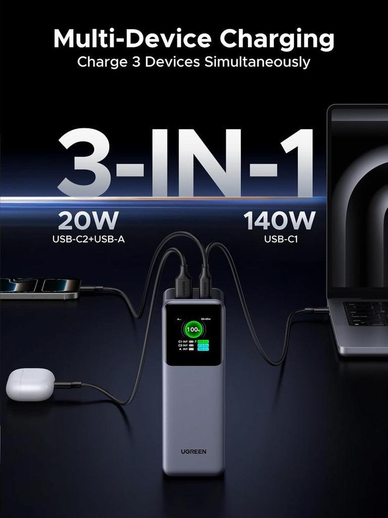 UGREEN Nexode 25000mAh 200W PD 3.1 TFT 3-Port Power Bank