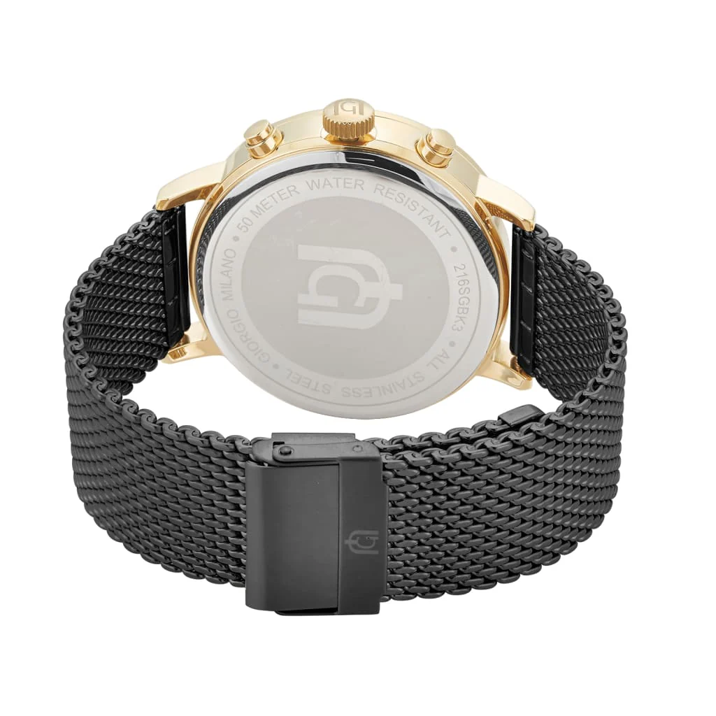 Giorgio Milano round Gold case with Black dial Black Mesh band 216SGBK3 NOE 