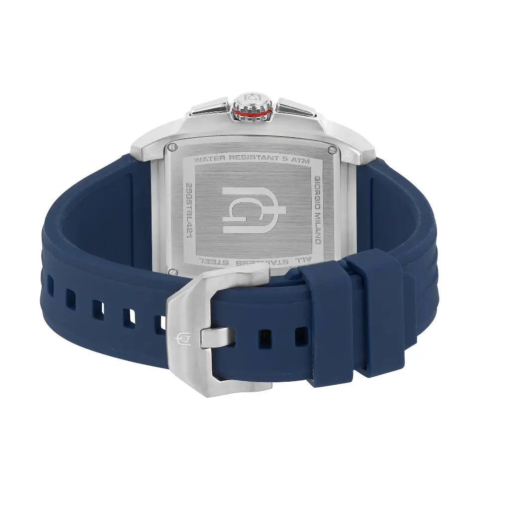 Giorgio Milano Men Square Chronograph stainless steel with blue plated bezel MARCUS 250STBL421