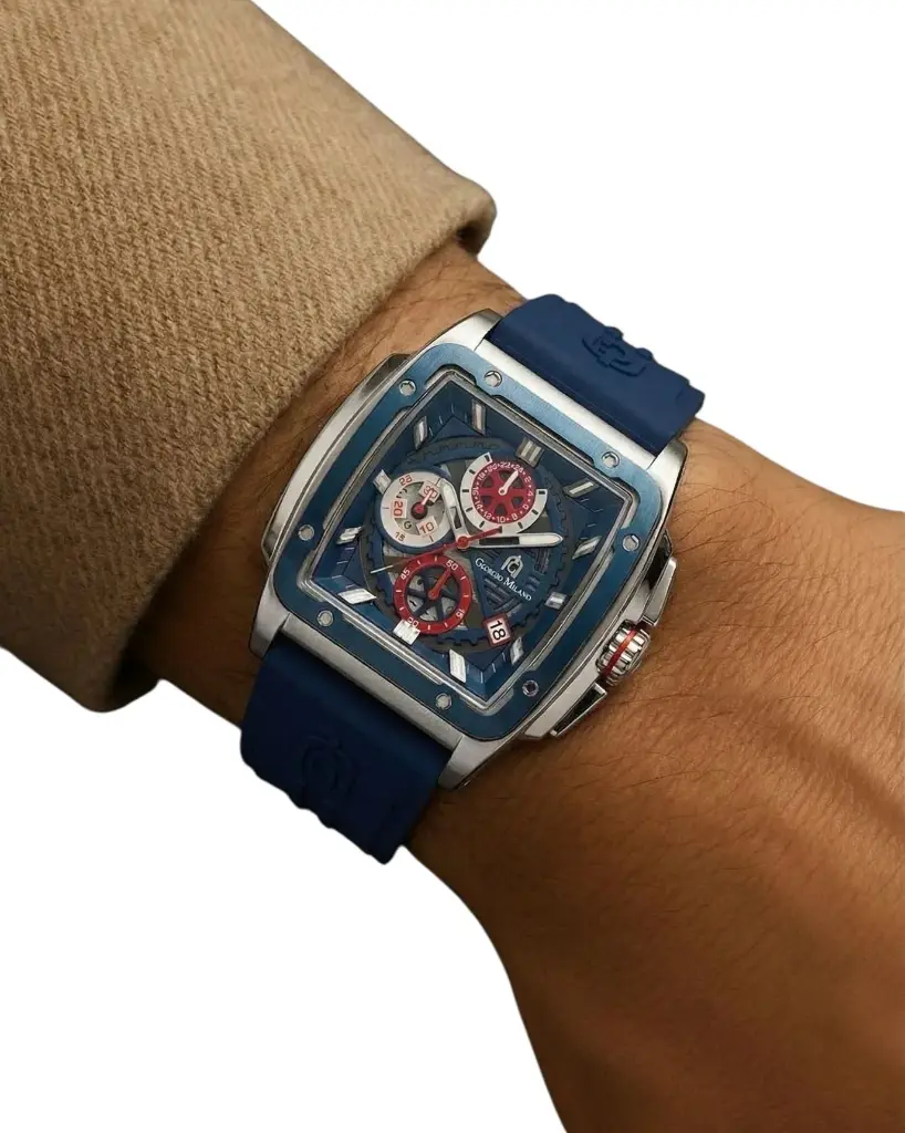Giorgio Milano Men Square Chronograph stainless steel with blue plated bezel MARCUS 250STBL421