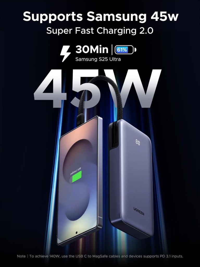 UGREEN Nexode 20000mAh 45W Power Bank, Built-in Cable for iPhone 17 Pro