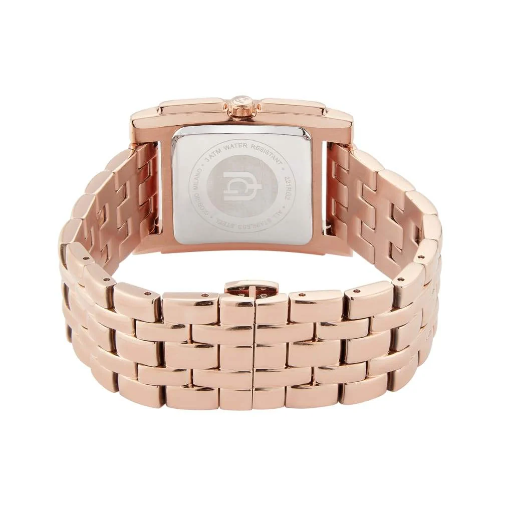 Giorgio Milano Women Square Watch with Silver Brushed dial and Rose Gold Stainless Steel Metal Bracelet 221RG2 CARINA 