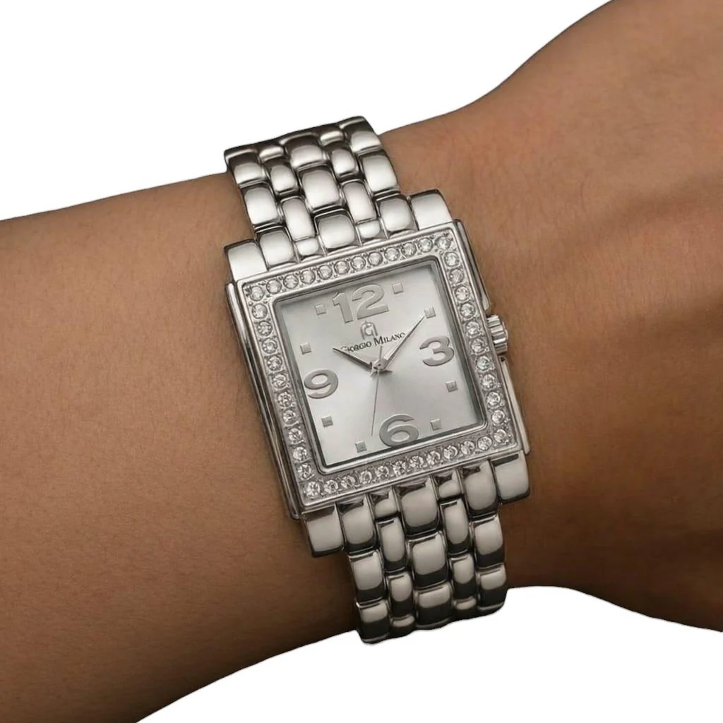 Giorgio Milano Women Square Watch with Silver Brushed dial and Stainless Steel Metal Bracelet 221ST2 CARINA 