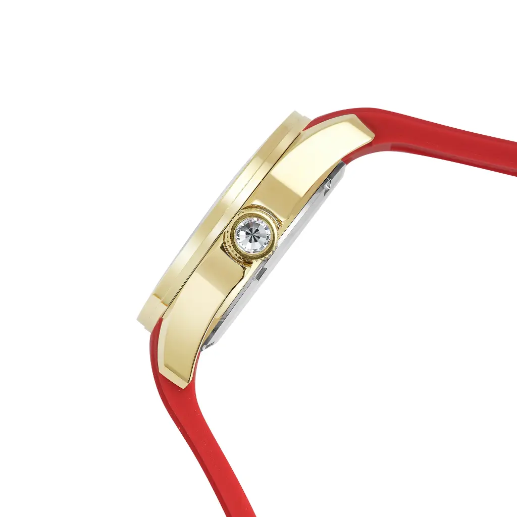 Giorgio Milano Women Round IPG Watch with Stone bezel Silver dial and RED Silicone Strap 241SG21322 EVE 