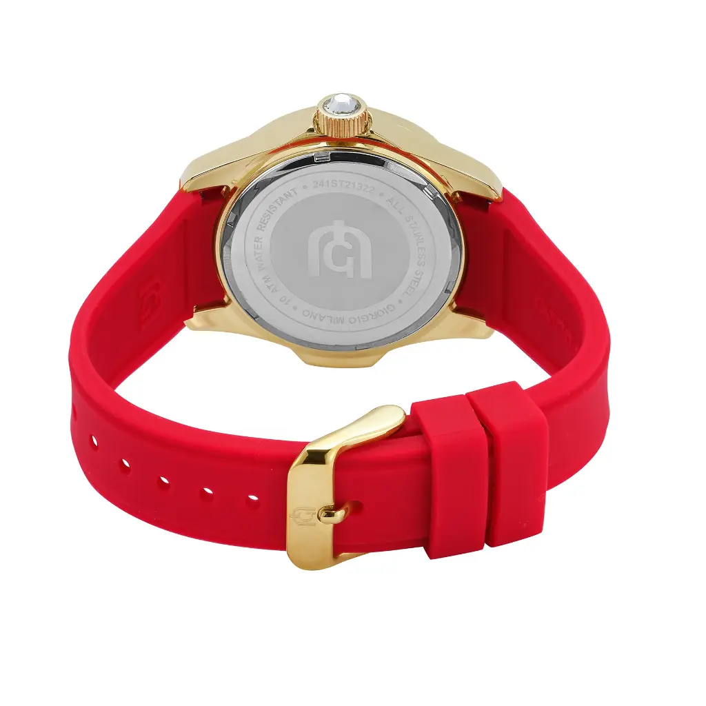 Giorgio Milano Women Round IPG Watch with Stone bezel Silver dial and RED Silicone Strap 241SG21322 EVE 