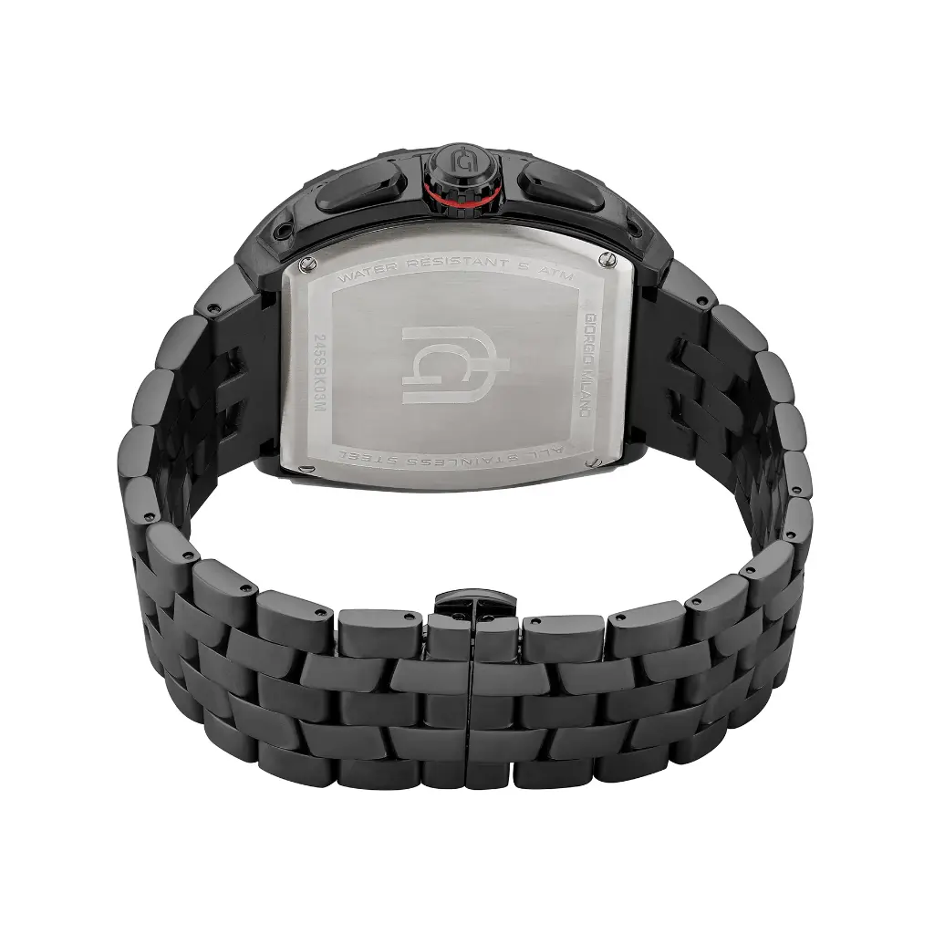 Giorgio Milano Men Chrono IP Black stainless steel case, cnc set CZ stones bezel, pave stone dial with Stainless Steel Bracelet MAESTRO BLING 245SBK03M