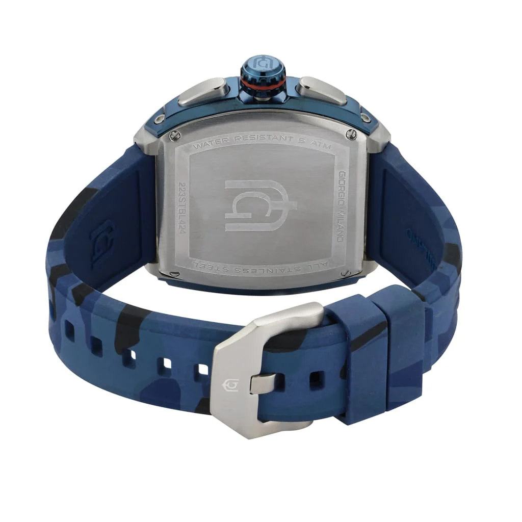 Giorgio Milano Men Stainless Steel and IP Blue Watch Chrono with date BLUE Camouflage rubber strap 233STBL424 MAESTRO