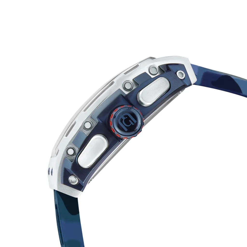 Giorgio Milano Men Stainless Steel and IP Blue Watch Chrono with date BLUE Camouflage rubber strap 233STBL424 MAESTRO