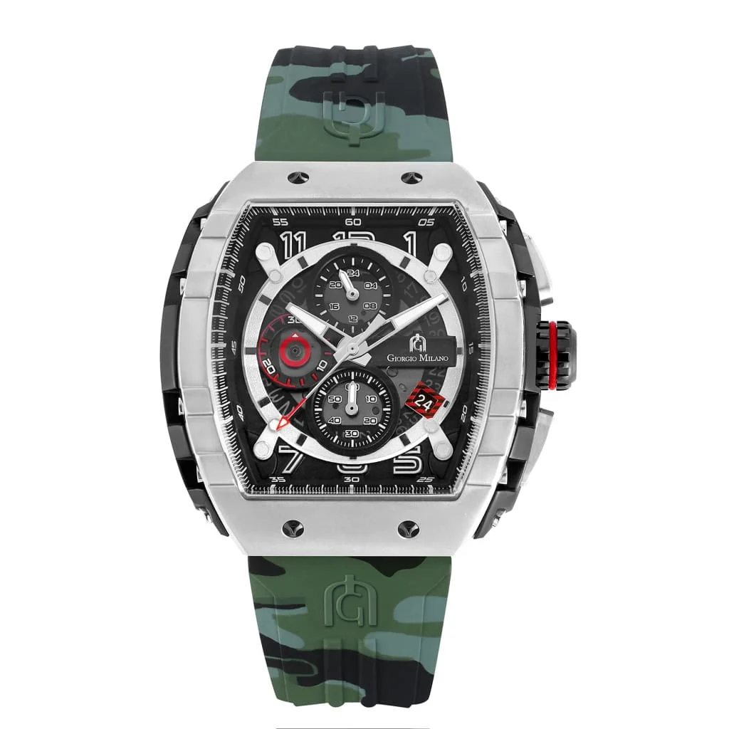 Giorgio Milano Men Stainless Steel and IP Green Watch Chrono with date Green Camouflage rubber strap 233SGR325 MAESTRO 