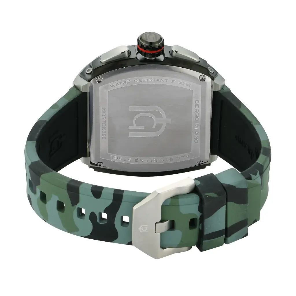 Giorgio Milano Men Stainless Steel and IP Green Watch Chrono with date Green Camouflage rubber strap 233SGR325 MAESTRO 
