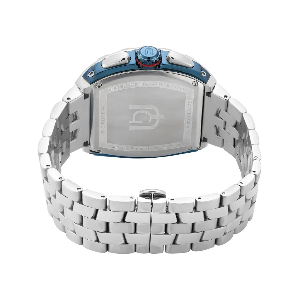 Giorgio Milano Men IP Blue Stainless Steel Watch Chrono with date, Blue Dial, Steel Metal Bracelet 233STBL04M MAESTRO METAL 