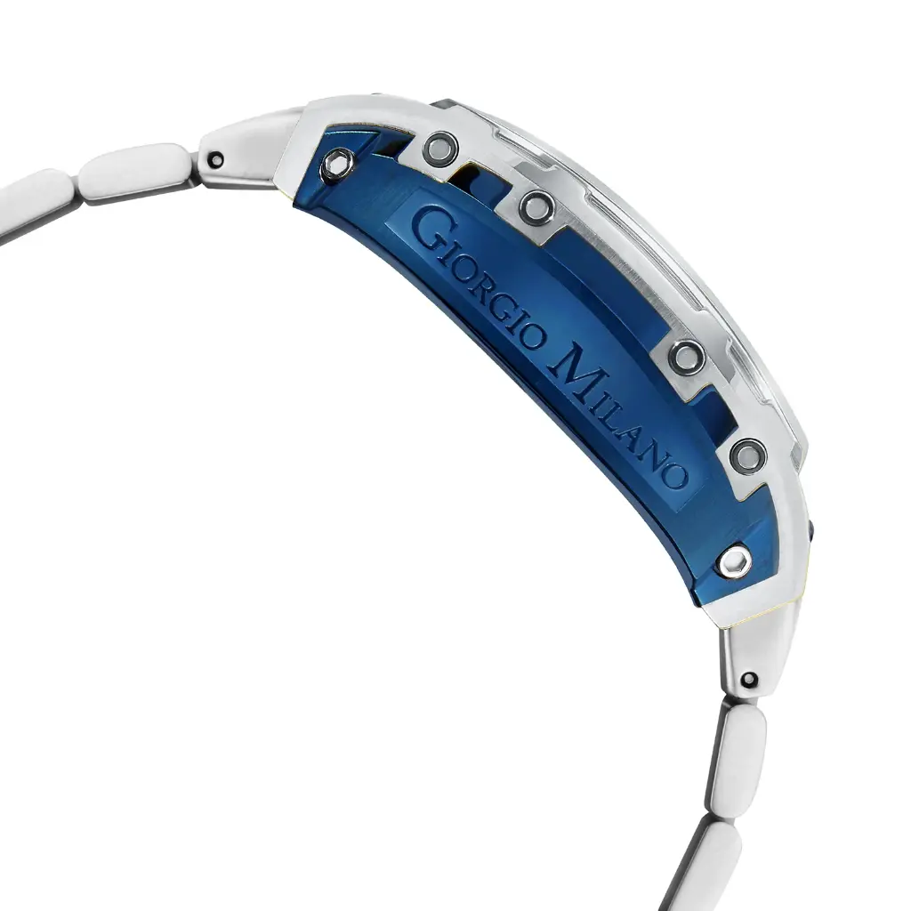 Giorgio Milano Men IP Blue Stainless Steel Watch Chrono with date, Blue Dial, Steel Metal Bracelet 233STBL04M MAESTRO METAL 