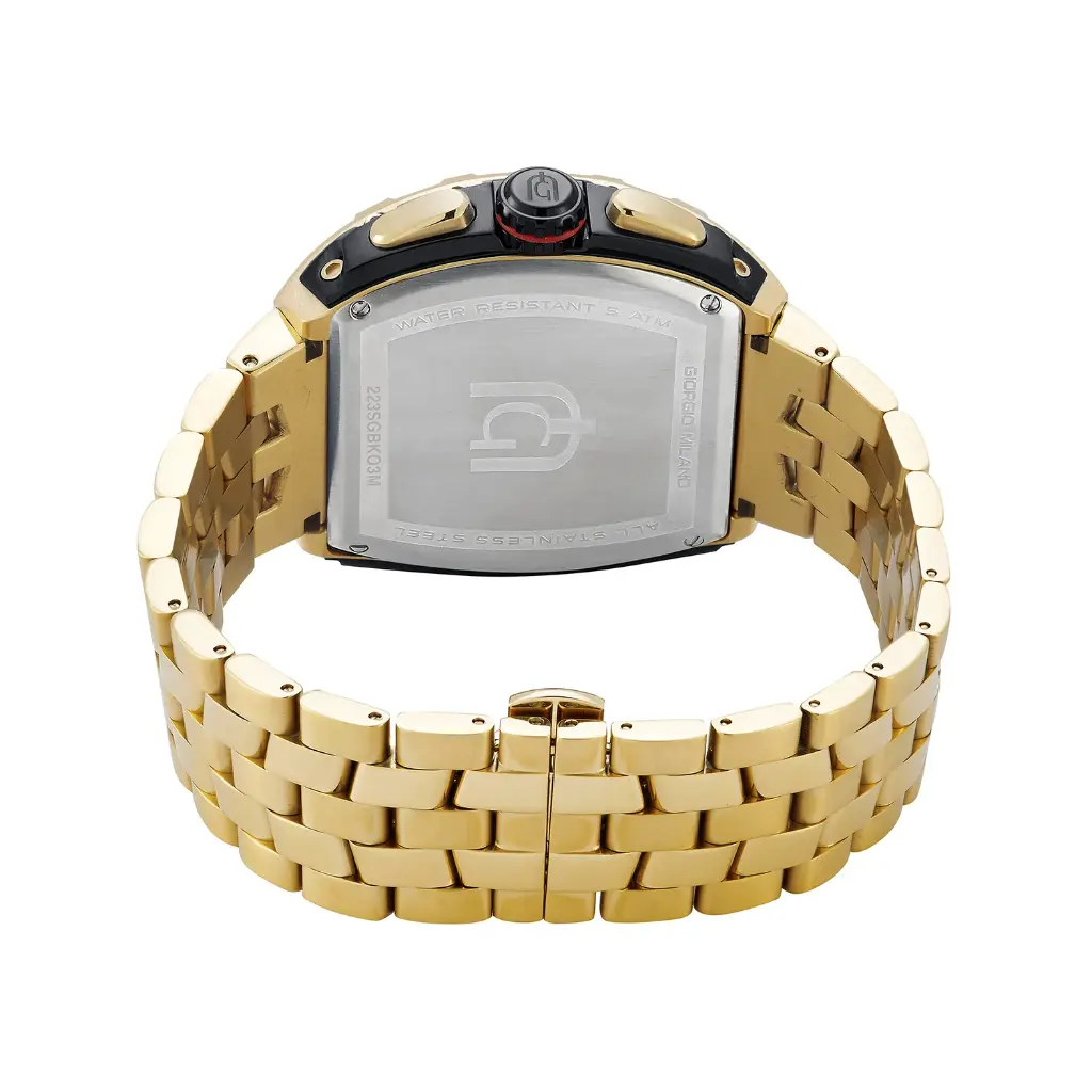 Giorgio Milano Men IP Gold and Black Stainless Steel Watch Chrono with date, Black Dial, IP Gold Metal Bracelet 233SGBK03M MAESTRO METAL