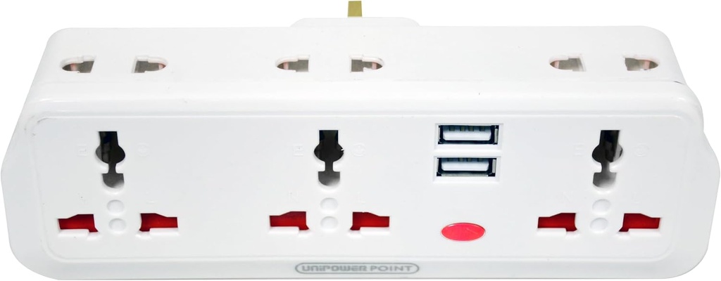 PURE-UK ENGLAND Universal Adapter with 6-in-1 Multi Plug wall Extension Socket with USB. Model No:310 (WITH 2 USB PORT)