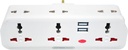 PURE-UK ENGLAND Universal Adapter with 6-in-1 Multi Plug wall Extension Socket with USB. Model No:310 (WITH 2 USB PORT)