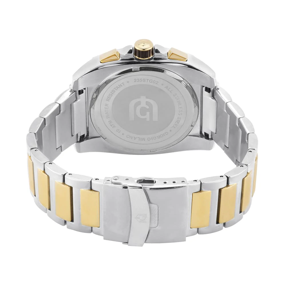 Giorgio Milano Men Square Chronograph date, IP Gold stainless steel 2 tone with Silver dial  TRENTO 235STG02