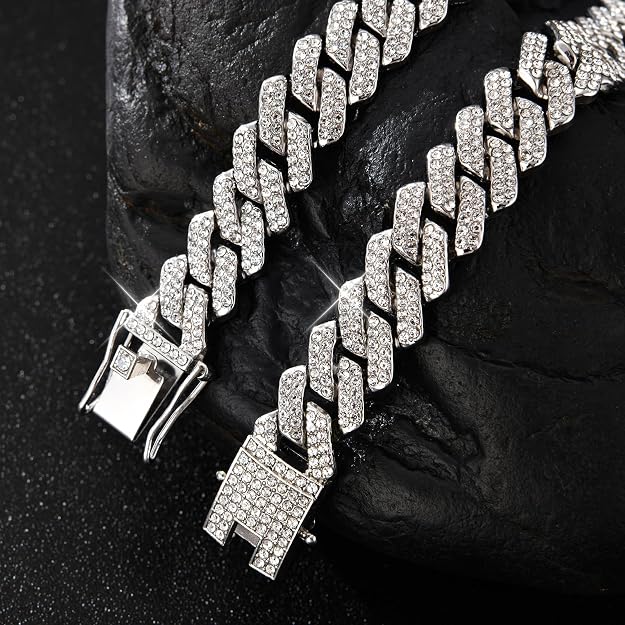 Mens Cuban Link Chain Iced Out Cuban Necklace 18K Gold & Silver Plated Chain 