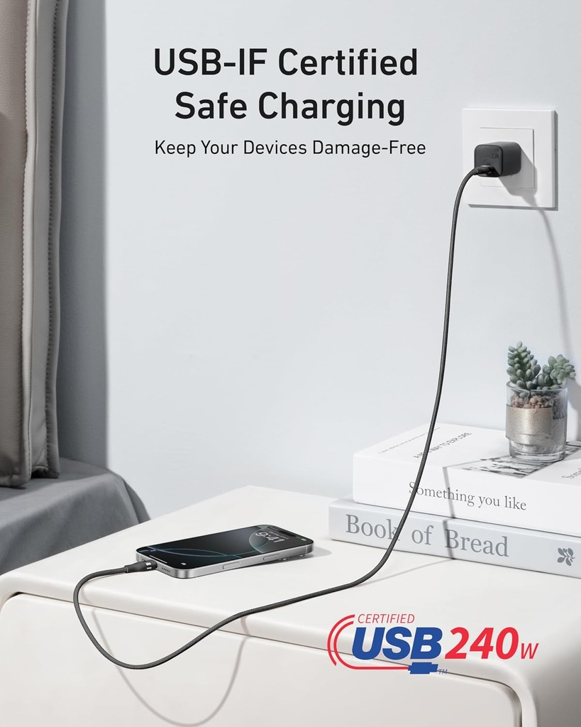 Anker Nano USB C to USB C Cable, 240W Fast Charging Cable (6 ft, Black)