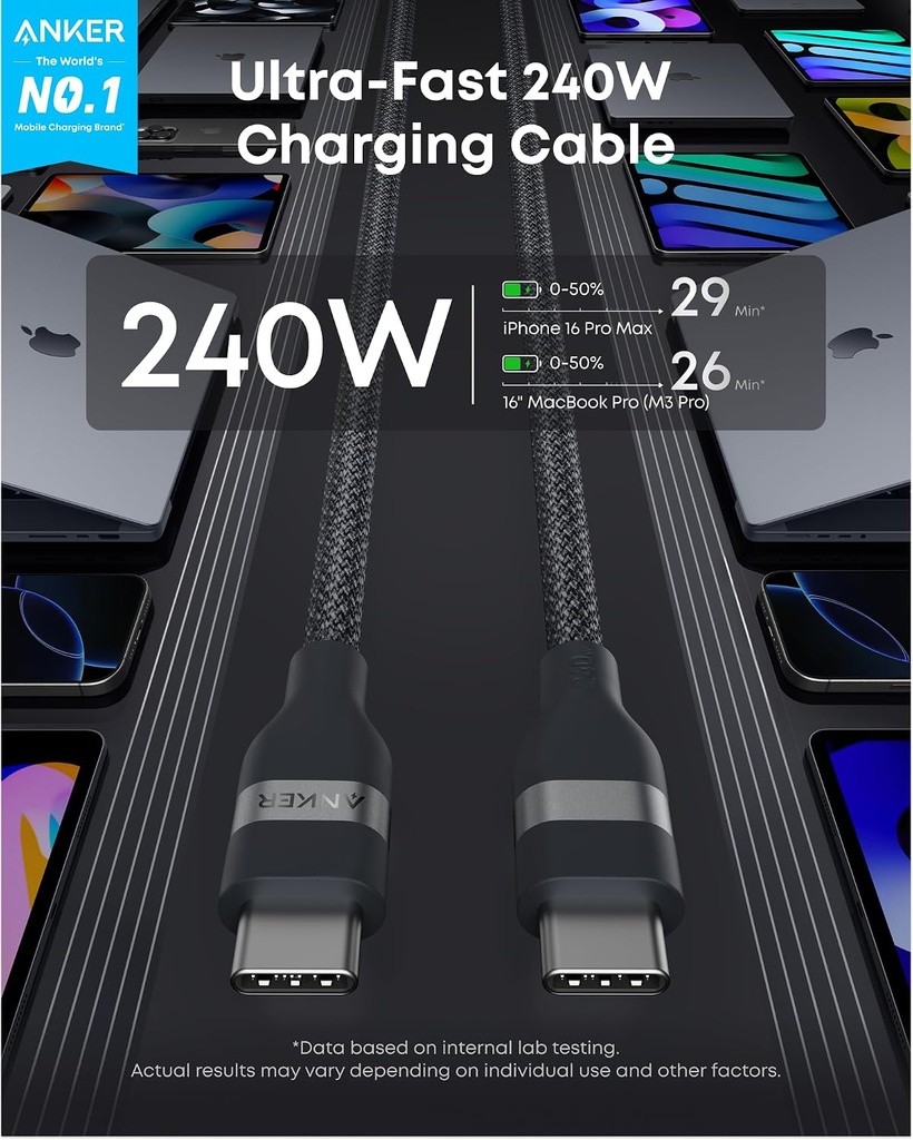 Anker Nano USB C to USB C Cable, 240W Fast Charging Cable (6 ft, Black)