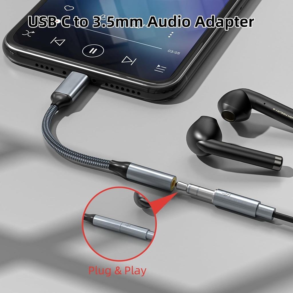 TIPSEAN USBC TO 3.5MM HEADPHONES/AUX AUDIO DONGLE CABLE JACK ADAPTER 