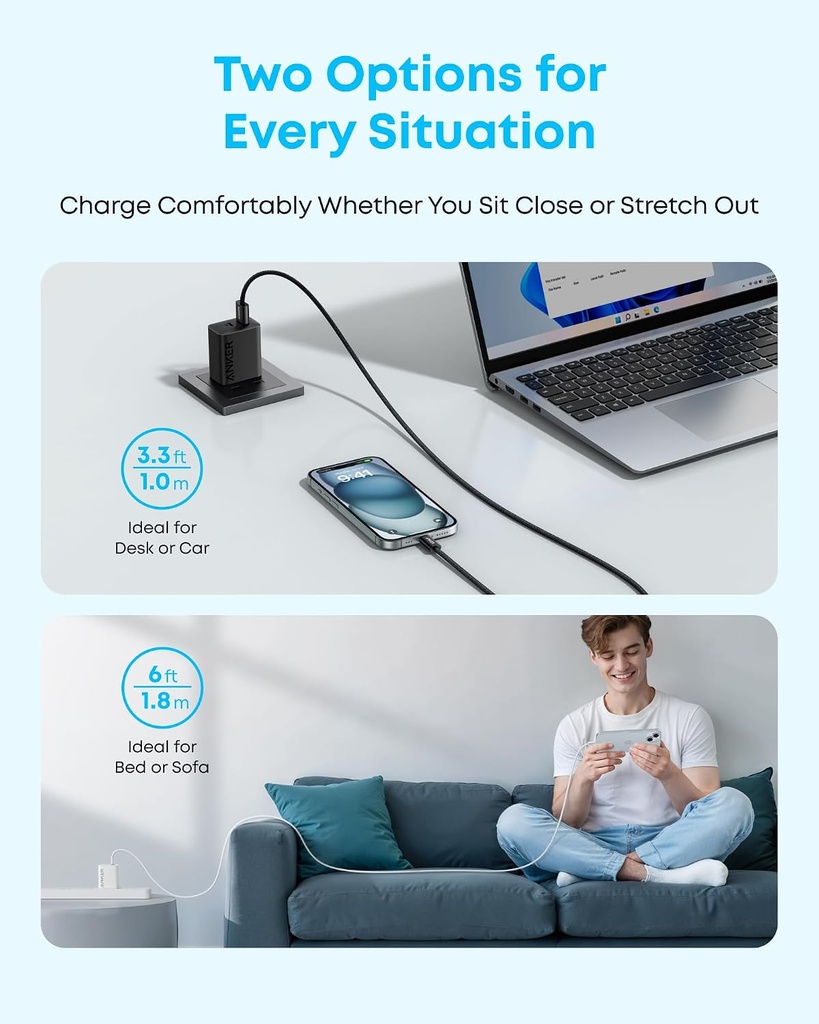 Anker Zolo USB to USB C Cable for CarPlay (6 ft, Black) 