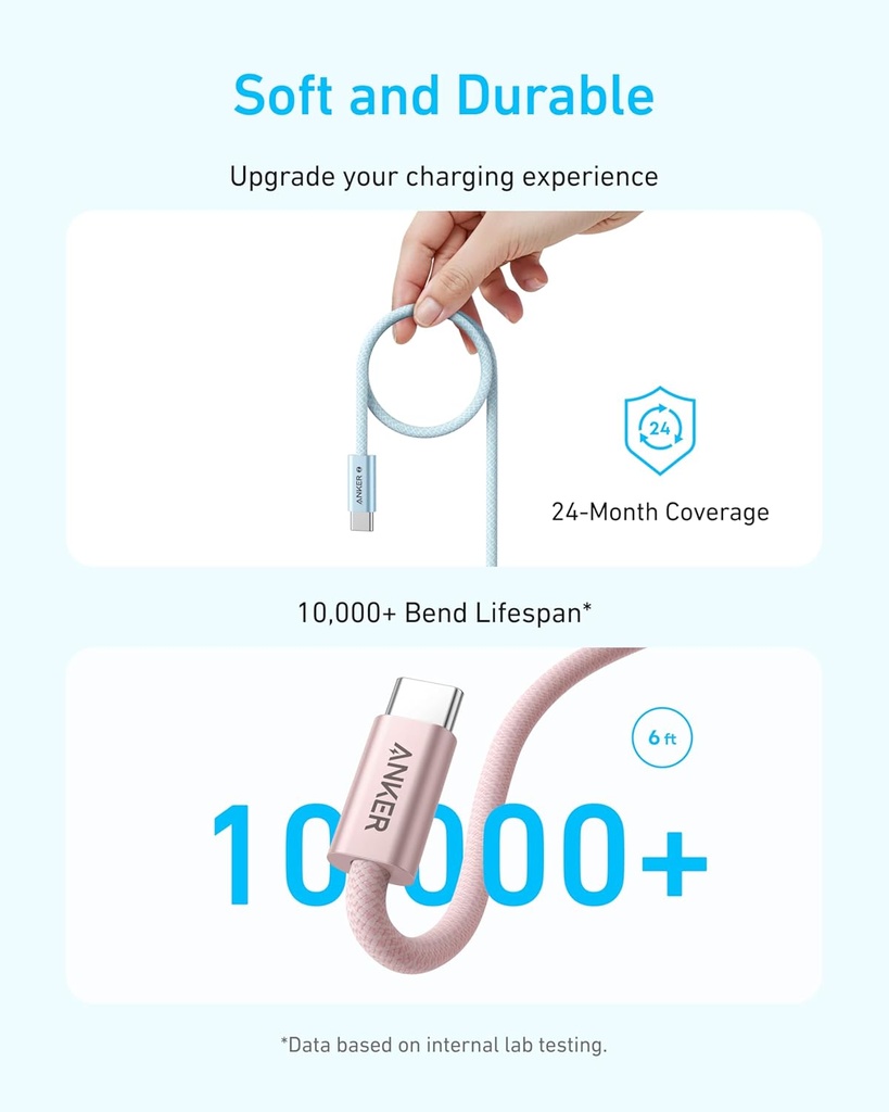 Anker Zolo USB C to USB C Cable, 240W Fast Charging Cable (6 ft, Black) 
