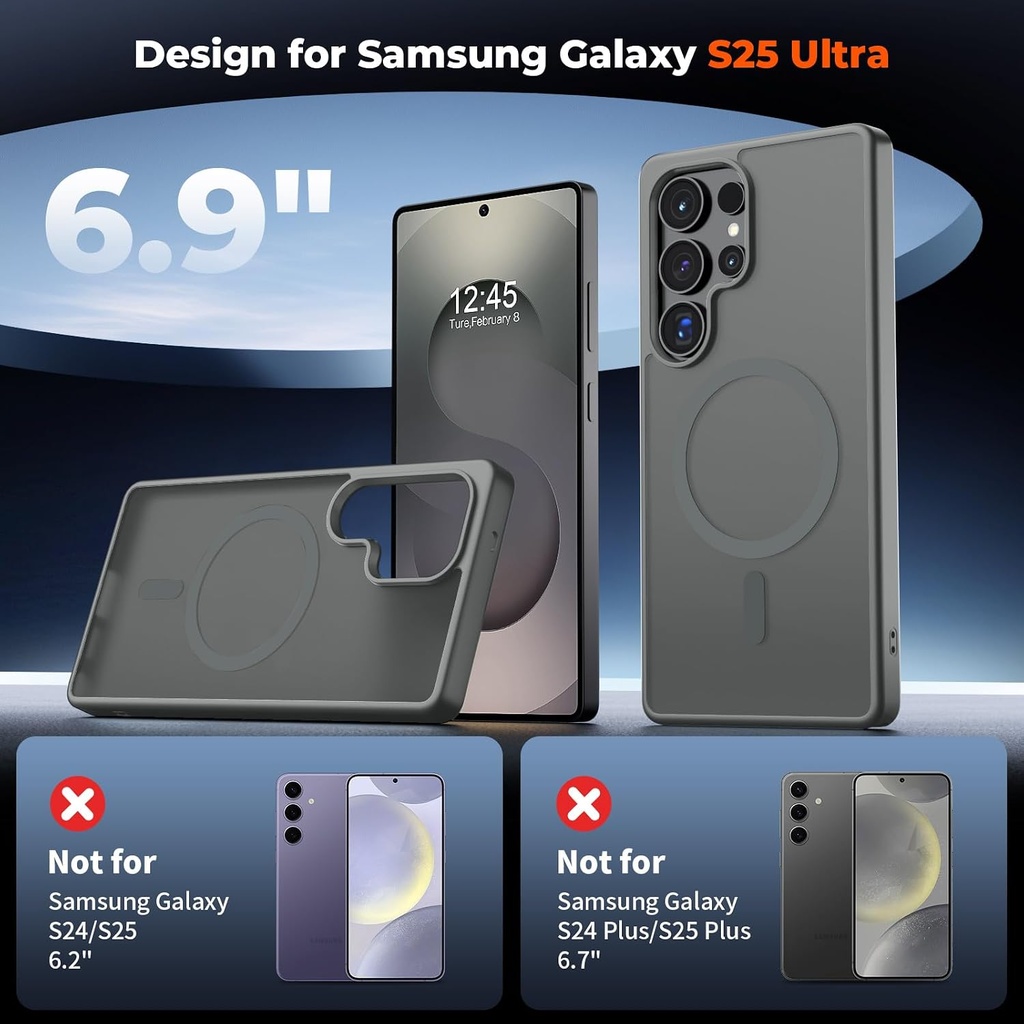 SUPFINE Magnetic for Samsung Galaxy S25 Ultra Case with Screen Protector, (Built-in Magnets) (Military Grade Drop Protection) Slim Translucent Shockproof Phone Case,Titanium Gray 