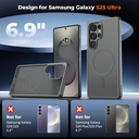 SUPFINE Magnetic for Samsung Galaxy S25 Ultra Case with Screen Protector, (Built-in Magnets) (Military Grade Drop Protection) Slim Translucent Shockproof Phone Case,Titanium Gray 