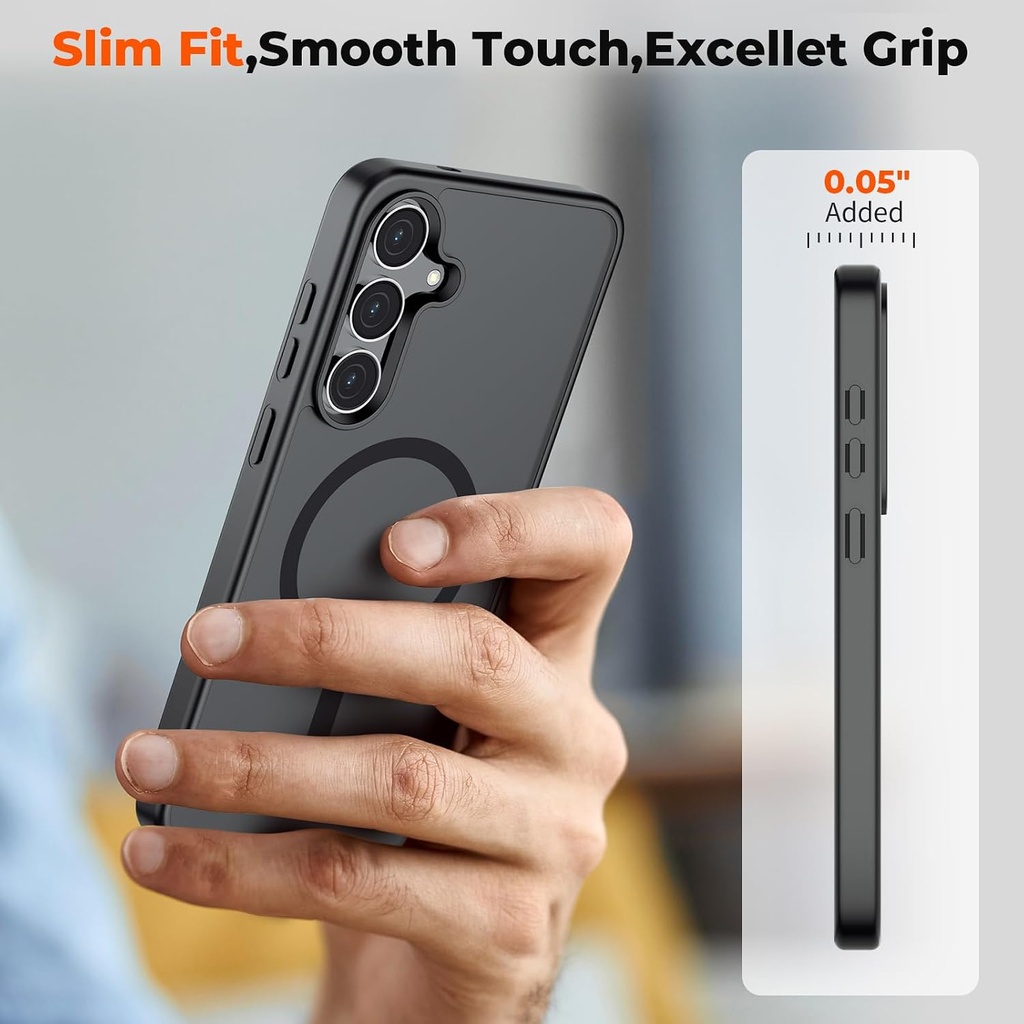 SUPFINE Magnetic Case for Samsung Galaxy S25 FE with Screen Protector,(Military Grade Drop Protection) Slim Translucent Shockproof ,Black 