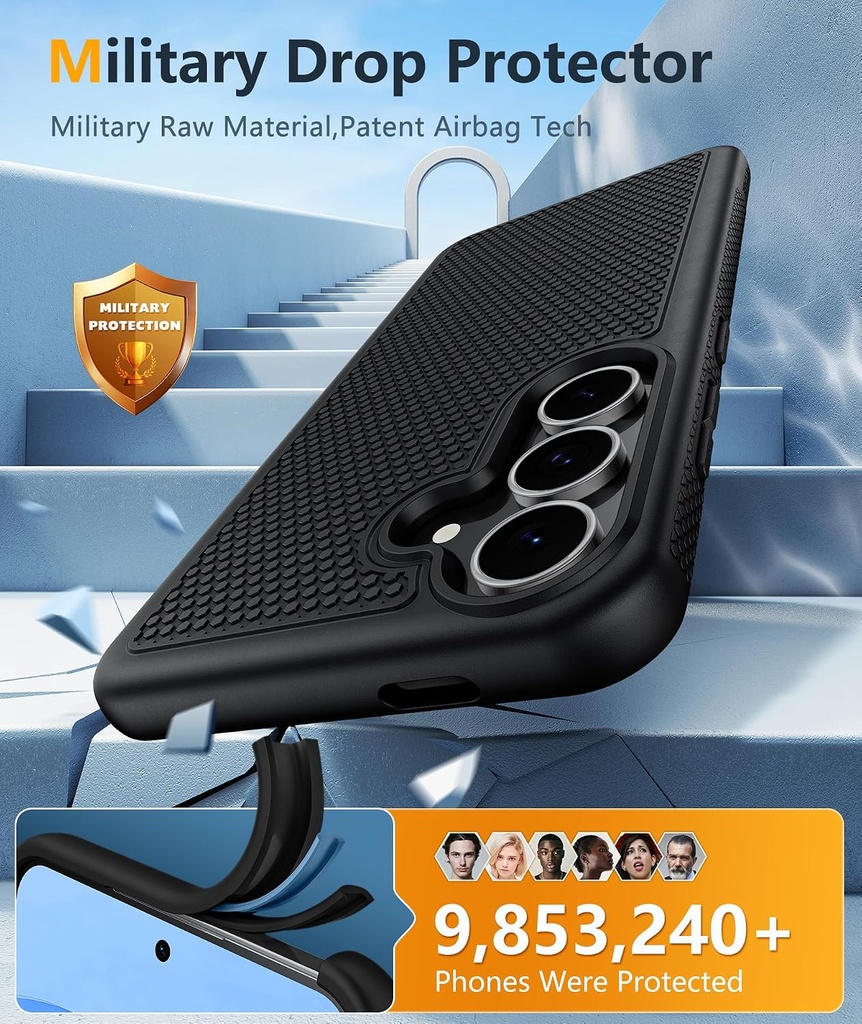 FNTCASE for Samsung Galaxy S25 FE Case: Shockproof Protective Non Slip | With Screen Protector, Shockproof Drop Protection, Matte Textured Protective Cell Phone Cover, for Daily Use, Black