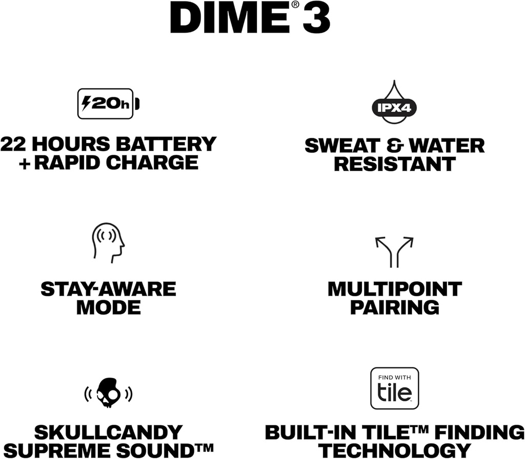 Skullcandy Dime 3 Wireless In-Ear Bluetooth Earbuds - True Black