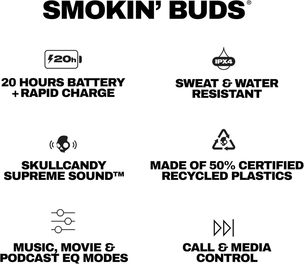 Skullcandy Smokin’ Buds Wireless Noise Isolating Earbuds - Bone