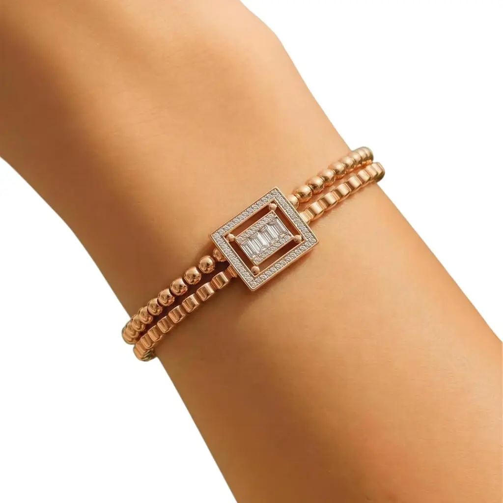 GIORGIO MILANO WOMEN BEADED BANGLE BRACELET WITH CUBIC ZIRCONIA CENTERPIECE W4130ST