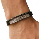 GIORGIO MILANO MEN Double-Strand Leather with Greek Key Center Bar BRACELET 2050ST2