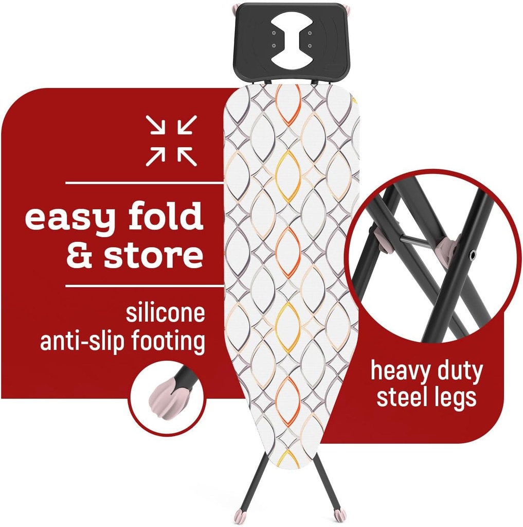 Perilla Ironing Board - Durable, Vapor Permeable, and Height Adjustable Iron Board- Heat Resistant Fabric - Metal 4 Legs with Silicone Stoppers - 33 X 110 CM Ironing Surface