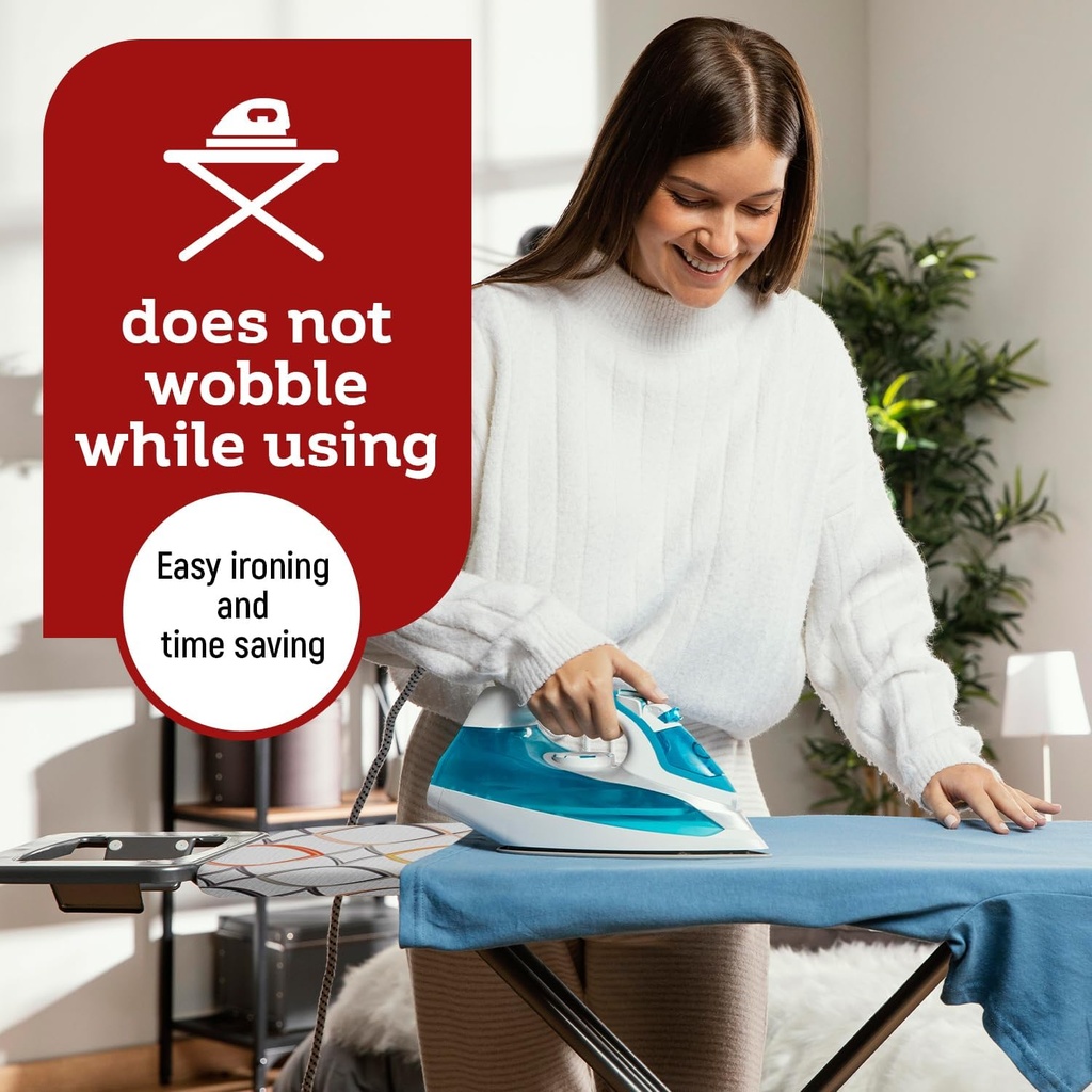 Perilla Ironing Board - Durable, Vapor Permeable, and Height Adjustable Iron Board- Heat Resistant Fabric - Metal 4 Legs with Silicone Stoppers - 33 X 110 CM Ironing Surface