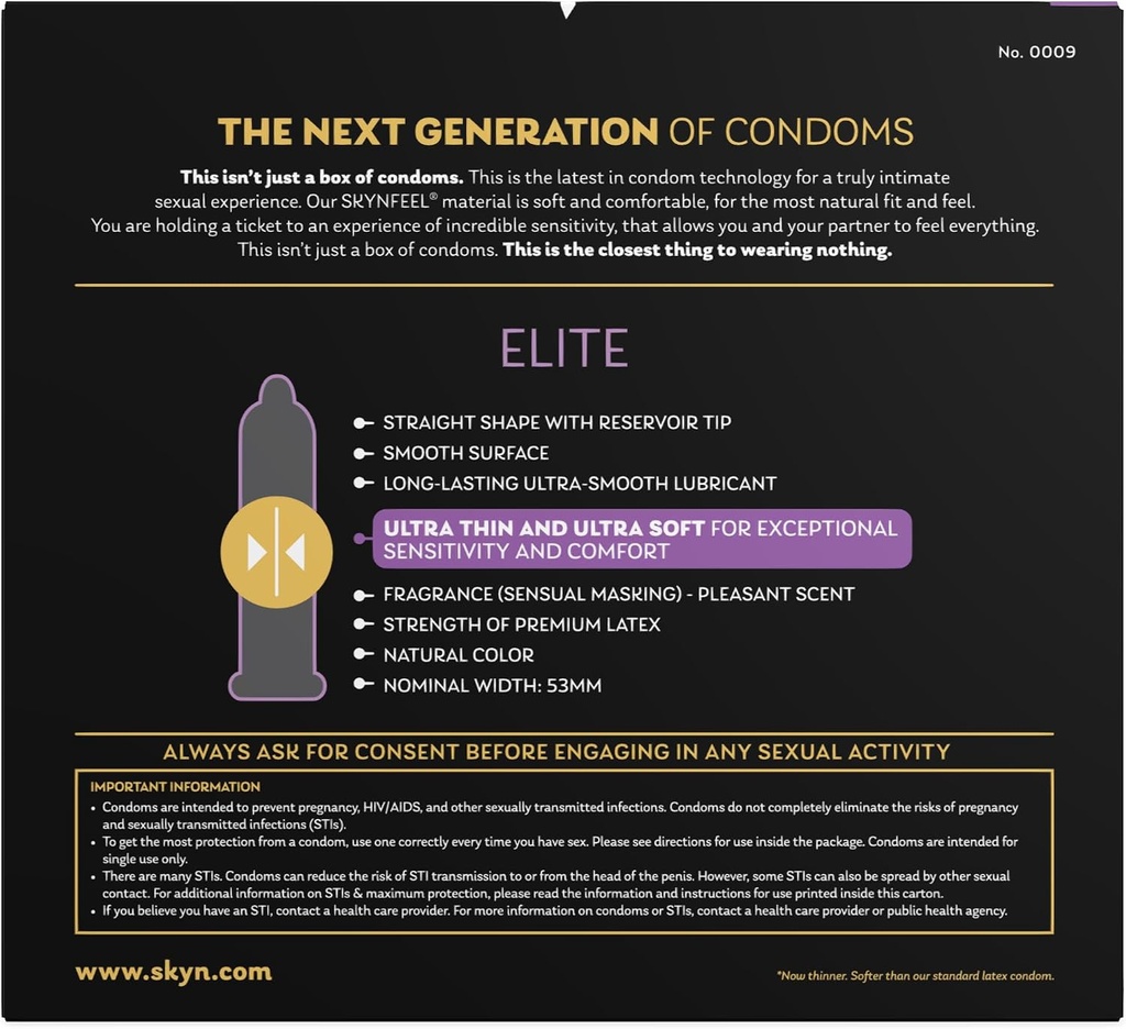 SKYN Elite Ultra Thin Lubricated Latex Free Condoms Value Pack, 46 Count