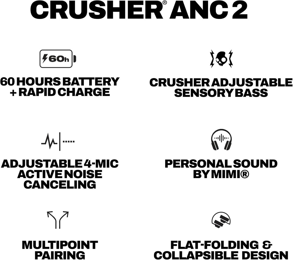 Skullcandy Crusher ANC 2 Noise Cancelling Wireless Headphones - True Black 
