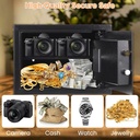 Fireproof Safe Box with Backlit Keypad, Display Screen & LED Light - Key Lock Security . Portable 