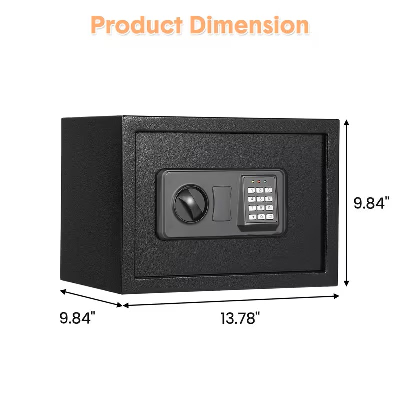 Fireproof Safe Box with Backlit Keypad, Display Screen & LED Light - Key Lock Security . Portable 