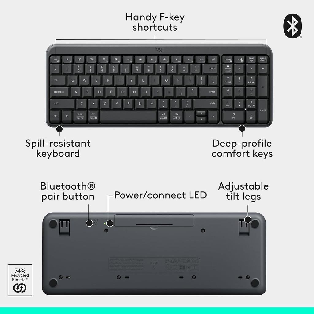 Logitech MK250 Wireless Bluetooth Keyboard and Mouse Combo - Graphite