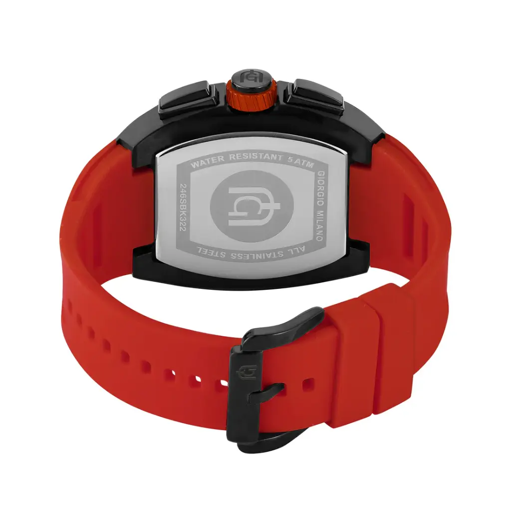 Giorgio Milano Black stainless steel case Chrono with date RED rubber strap 246SBK322 CARLO